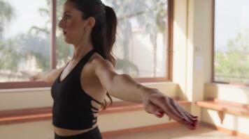 Woman Does Circles Warming Up Exercises With Open Arms video