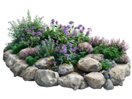 A colorful flower garden with a rock border png