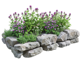 A colorful flower garden with a rock border png