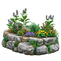 A colorful flower garden with a rock border png