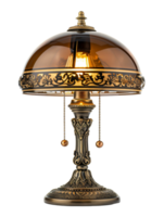 A lamp with a yellow shade is lit up. Isolated on a transparent background. png