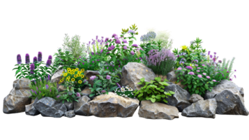 A colorful flower garden with a rock border png