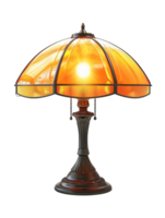 A lamp with a yellow shade is lit up. Isolated on a transparent background. png