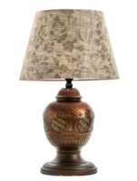 A lamp with a yellow shade is lit up. Isolated on a transparent background. png