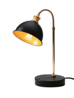 A lamp with a white shade and a black base. Isolated on a transparent background. png