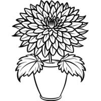 Chrysanthemum flower on the vase outline illustration coloring book page design, Chrysanthemum flower on the vase black and white line art drawing coloring book pages for children and adults vector