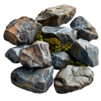 A bunch of rocks with a green moss growing on top of them png