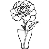 clavel flor en el florero contorno ilustración colorante libro página diseño, clavel flor en el florero negro y blanco línea Arte dibujo colorante libro paginas para niños y adultos vector