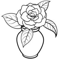 Camellia Flower on the vase outline illustration coloring book page design, Camellia Flower on the vase black and white line art drawing coloring book pages for children and adults vector