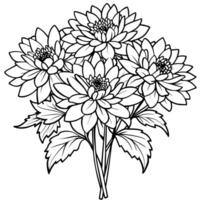 crisantemo flor ramo de flores contorno ilustración colorante libro página diseño, crisantemo flor ramo de flores negro y blanco línea Arte dibujo colorante libro paginas para niños y adultos vector