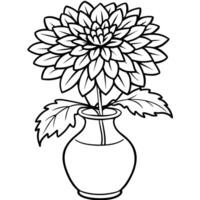 Chrysanthemum flower on the vase outline illustration coloring book page design, Chrysanthemum flower on the vase black and white line art drawing coloring book pages for children and adults vector