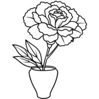Carnation flower on the vase outline illustration coloring book page design, Carnation flower on the vase black and white line art drawing coloring book pages for children and adults vector
