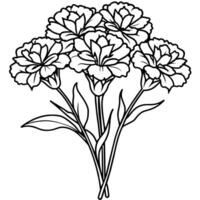 clavel flor ramo de flores contorno ilustración colorante libro página diseño, clavel flor ramo de flores negro y blanco línea Arte dibujo colorante libro paginas para niños y adultos vector