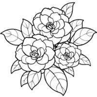 Camellia Flower Bouquet outline illustration coloring book page design, Camellia Flower Bouquet black and white line art drawing coloring book pages for children and adults vector