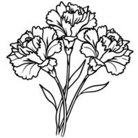 Carnation Flower Bouquet outline illustration coloring book page design, Carnation Flower Bouquet black and white line art drawing coloring book pages for children and adults vector