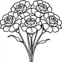 clavel flor ramo de flores contorno ilustración colorante libro página diseño, clavel flor ramo de flores negro y blanco línea Arte dibujo colorante libro paginas para niños y adultos vector