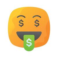 Rico emoji diseño, codicioso expresiones, dólar firmar en lengua vector