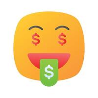 Rich emoji design, greedy expressions, dollar sign on tongue vector