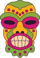 Ethnic Tiki Mask Element. Tribal Hawaii Totem African Traditional Wooden Symbol. vector