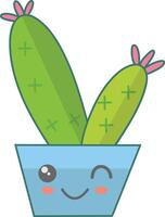 Kawaii Potted Cactus Character with Cute Cartoon Design. Illustration on White Background vector