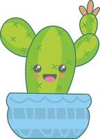 Kawaii Potted Cactus Character with Cute Cartoon Design. Illustration on White Background vector