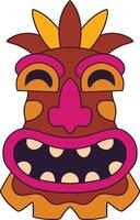 Ethnic Tiki Mask Element. Tribal Hawaii Totem African Traditional Wooden Symbol. vector