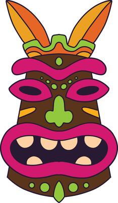 Ethnic Tiki Mask Element. Tribal Hawaii Totem African Traditional Wooden Symbol.