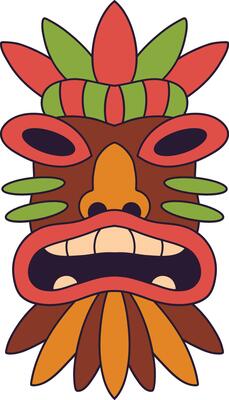 Ethnic Tiki Mask Element. Tribal Hawaii Totem African Traditional Wooden Symbol.