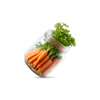 Pickled carrots and daikon crisp and tangy tumbling out of a jar with cilantro sprigs png