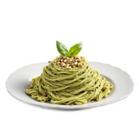 Avocado pesto pasta vibrant green and al dente twirling and steaming with pine nuts png