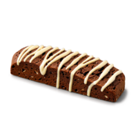 Chocolate biscotti with oblong shape crisp texture drizzled with white chocolate perfect for dunking Culinary png