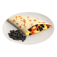 Breakfast quesadilla with scrambled eggs black beans diced bell peppers and melted pepper jack cheese png