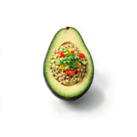 Quinoa stuffed avocado colorful and brimming slicing apart with quinoa grains and vegetables spilling out png