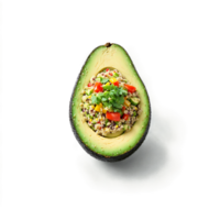 Quinoa stuffed avocado colorful and brimming slicing apart with quinoa grains and vegetables spilling out png