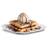 churro waffles dourado Castanho waffles Empoeirado com canela açúcar coberto com uma colher do baunilha png