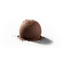 Rum truffle chocolates dusted with cocoa powder split open to reveal a boozy creamy center png