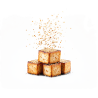 cozido tofu cubos crocantes e marinado caindo e saltando com sésamo sementes queda png