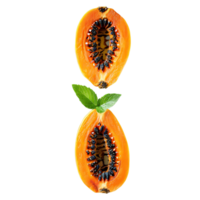 A delicious grilled papaya, drizzled with honey and topped with a sprig of fresh mint, png