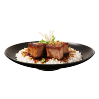 Pork Adobo with braised pork belly soy sauce vinegar and garlic cloves spinning with sauce png