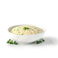 crémeux Risotto Parmesan fromage beurre persil servi dans une peu profond bol culinaire et nourriture concept png