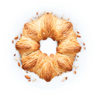 amandel croissant mandala zweven amandel croissant vliegend gesneden amandelen stoom- slierten voedsel en culinaire concept png