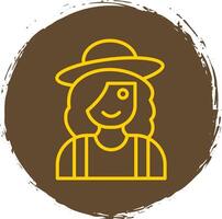 Farmer Female Line Circle Sticker Icon vector