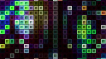 Background with colorful squares in tetris. Motion. Electronic tetris with moving neon squares. Stylish background with colorful squares moving in retro game style video