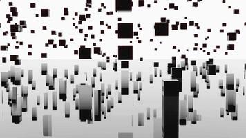 Lot of cubes in computer space with reflection. Design. Cubes rise up in stream on isolated background. Lot of black cubes move and are reflected in parallel world video