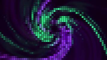 Retro image of rotating colorful spiral. Motion. Beautiful moving spiral of pixels. Pixel image of cosmic colorful spiral. Pixel retro image of galaxy video