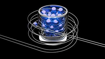 3d animering av bollar rullande i spiral. design. animering med spiral spel uppstart och bollar rullande längs Det. skön bollar är spiralformad uppåt på svart bakgrund video