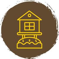 Beach Hut Line Circle Sticker Icon vector