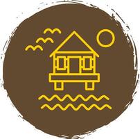 Beach Villa Line Circle Sticker Icon vector