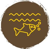 pescado línea circulo pegatina icono vector