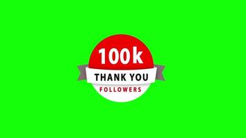 Text of 100K followers at green screen background. 100000 followers text animation in green screen. 100k Followers video